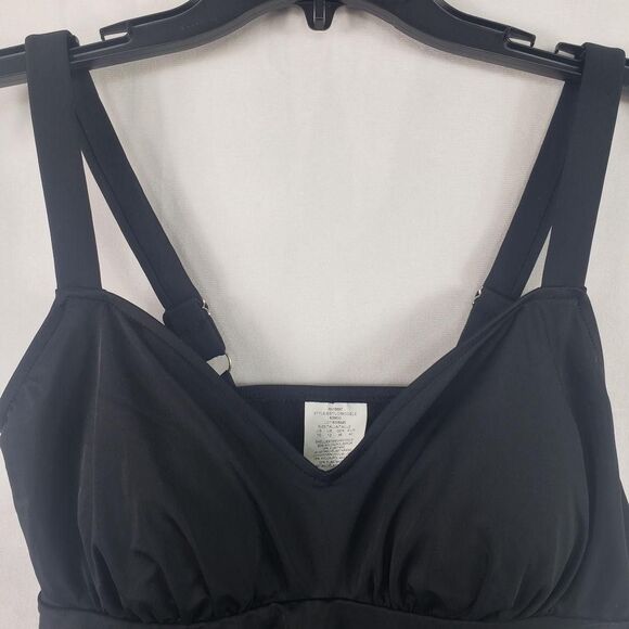 Swim Solutions Tankini Top Womens 10 Black Triple Pleat Ruffle Adjustable Straps - Picture 5 of 12